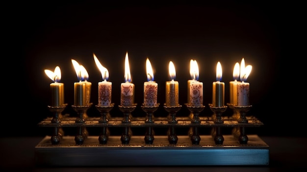 Une menorah avec la flamme de la flamme de la flamme.