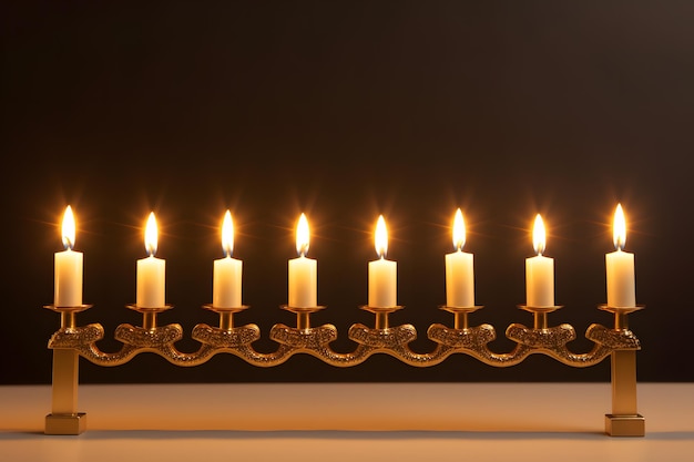 menorah de Hanoukka dorée avec des bougies allumées