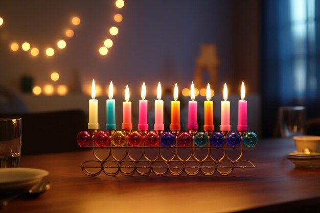 Menorah moderne avec des bougies de couleurs