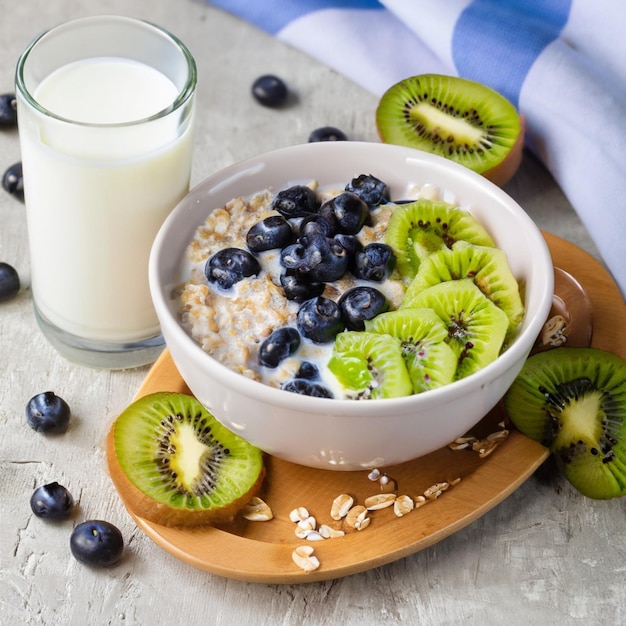 Menu d'alimentation saine avec de l'avoine et du lait