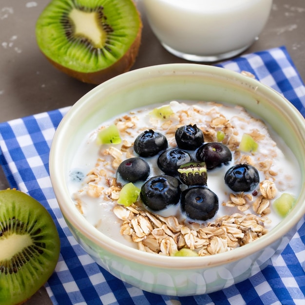 Menu d'alimentation saine avec de l'avoine et du lait