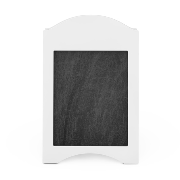 Menu en bois blanc blanc Tableau noir Affichage extérieur sur un fond blanc. Rendu 3D