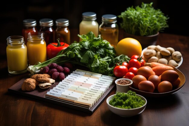 Photo menu diététique avec des aliments sains nutritifs publicité professionnelle photographie alimentaire