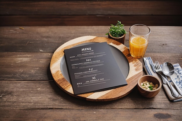 Photo menu sur fond de table en bois d'un restaurant