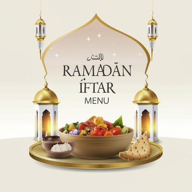 Menu de nourriture du Ramadan modèle de post sur les médias sociaux conçu ai généré