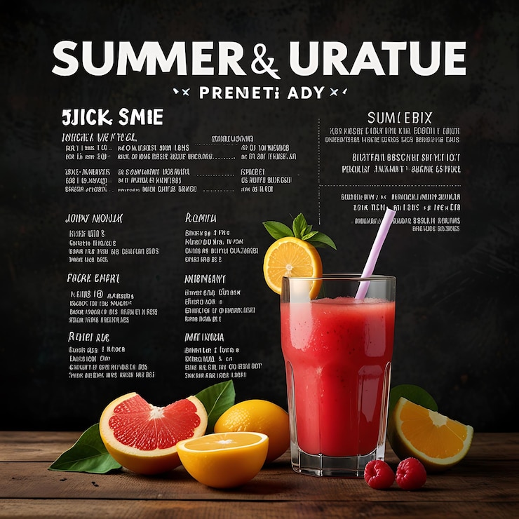 Photo un menu pour l'été et l'été est affiché sur une table en bois