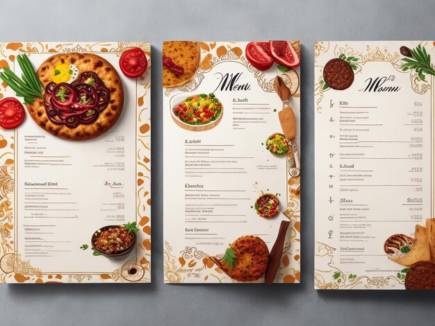 Photo menu de restaurant modèle vectoriel avec couverts en or et café