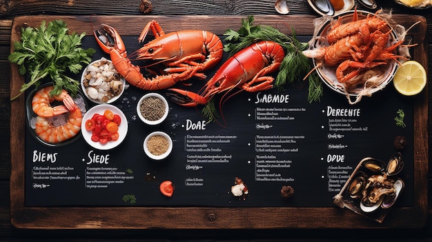 Photo un menu de restaurant pour les fruits de mer frais