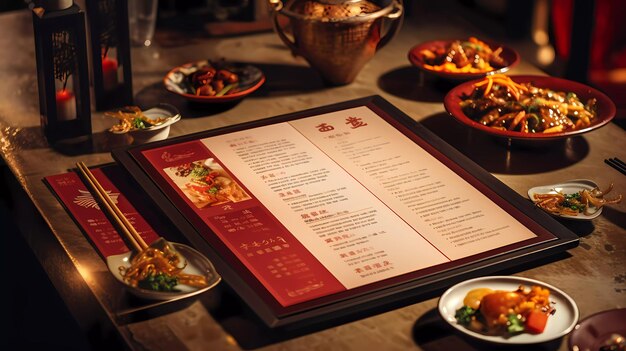 Photo un menu de restaurant pour la nourriture chinoise