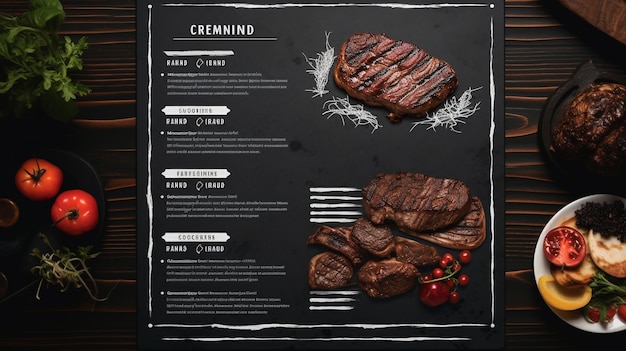 Photo un menu de restaurant pour le steak