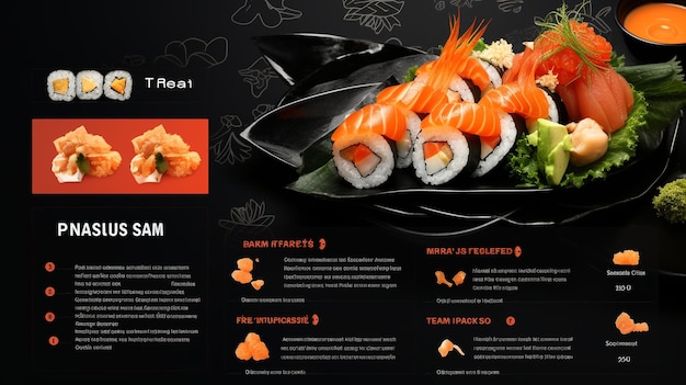 Un menu de restaurant pour le sushi, nourriture japonaise.