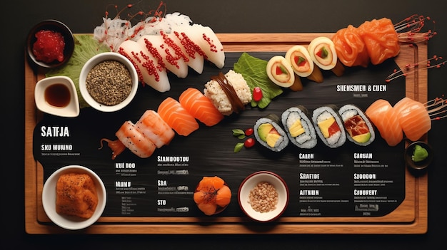 Photo un menu de restaurant pour le sushi, nourriture japonaise.