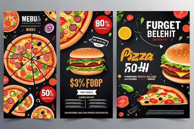 Menu de restaurant de restauration rapide marketing des médias sociaux conception de modèle de bannière Web Pizza