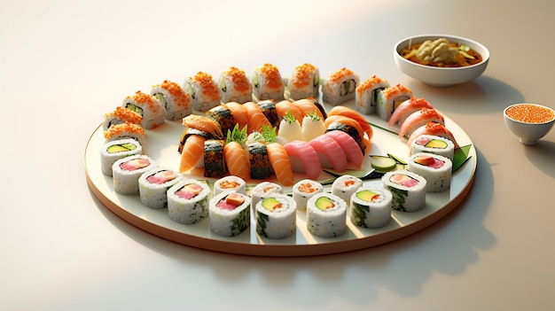 Menu sushi Rouleau au saumon avocat concombre Cuisine japonaise Créé avec Generative AI