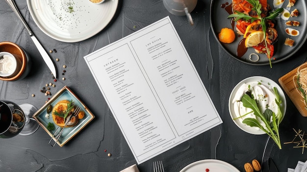 un menu sur une table avec un menu qui dit cushion
