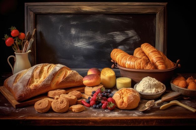 Menu de tableau de boulangerie rustique et pains créés avec une IA générative