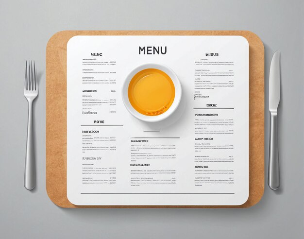 un menu avec une tasse de thé et une cuillère