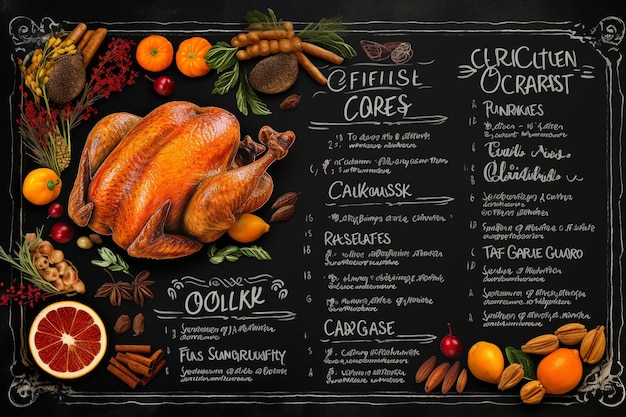 Menu de Thanksgiving sur le tableau avec une liste de délices 00672 02