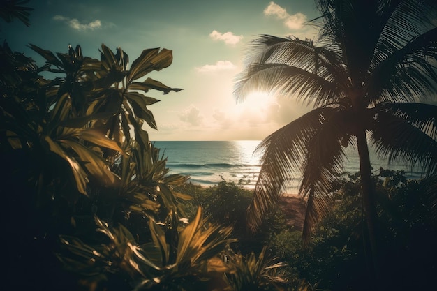 La mer après quelques arbres et plantes