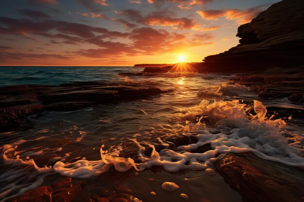 La mer au coucher du soleil et le rocher