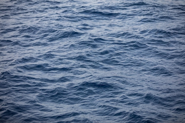 Mer d'un bleu profond avec de petits courants et des vagues