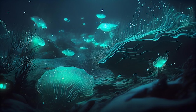 Une mer bleue avec beaucoup de lumières bleues