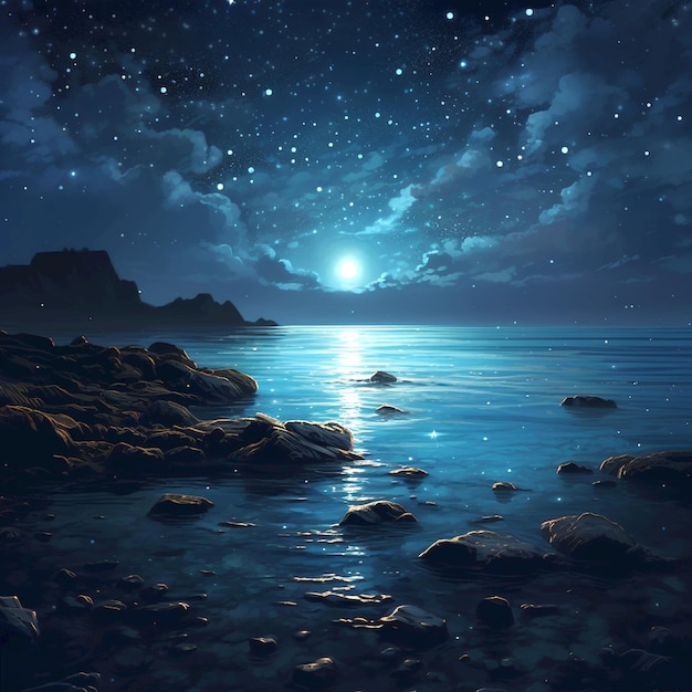 Photo la mer calme la nuit les étoiles sombres