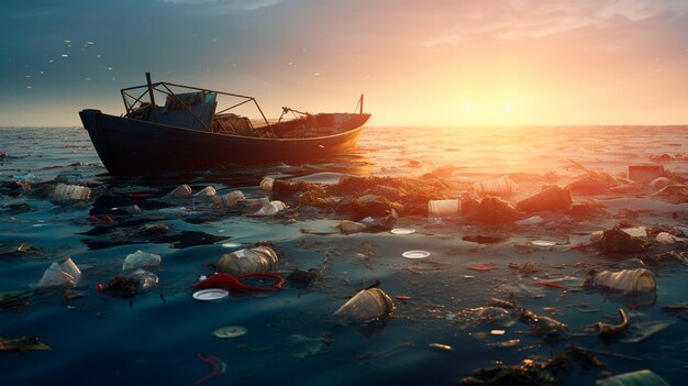 La mer est polluée par les déchets.