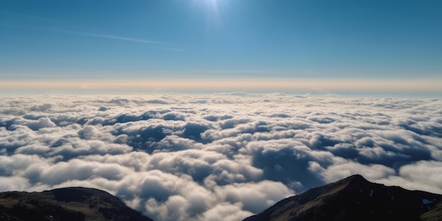 Mer de nuages avec fond de ciel bleu Generative AI