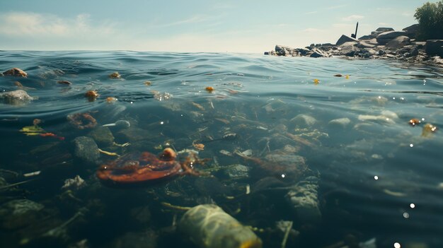 Photo mer polluée avec des déchets industriels en arrière-plan préoccupation environnementale crise écologique