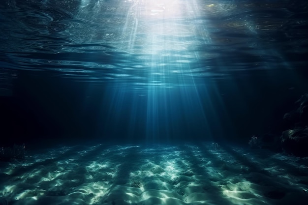 Photo mer profonde avec la lumière du soleil bleue qui brille à travers l'eau