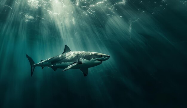 mer et requin nageant sous l'eau dans l'eau claire pour le tourisme vacances aventure et voyage bleu