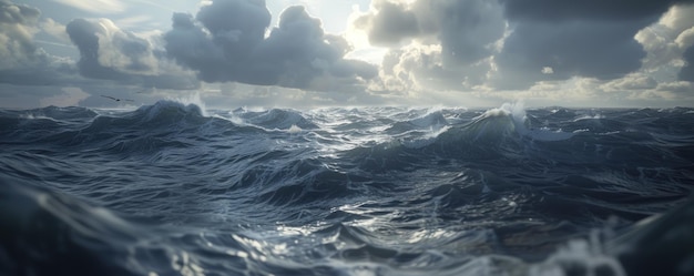 Photo mer sombre avec tempête au-dessus de l'océan x9