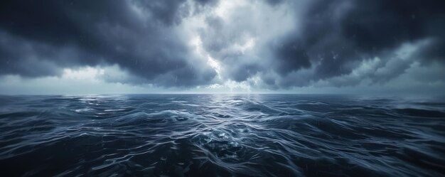 Photo mer sombre avec tempête au-dessus de l'océan x9