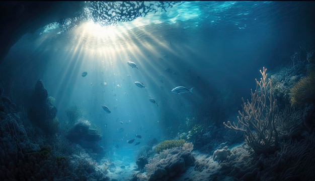 Mer sous-marine au soleil bleu Générer Ai