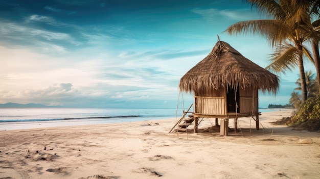 Mer tropicale avec une cabane sur la plage