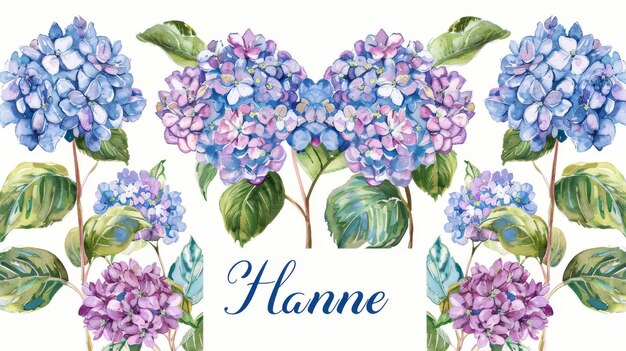 Merci illustration botanique naturelle d'hortensia sur blanc dans le style d'aquarelle pour une carte de félicitations florale d'été vintage