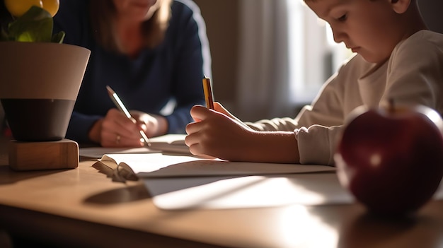 Une mère aide sa fille à faire ses devoirs Créé avec la technologie Generative AI