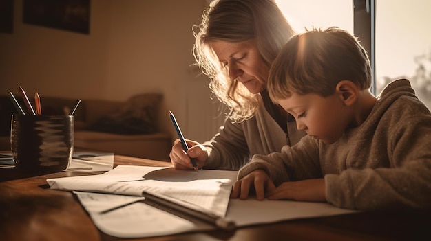 Une mère aide sa fille à faire ses devoirs Créé avec la technologie Generative AI