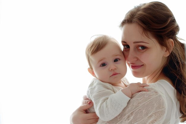 Une mère aimante et son bébé isolés sur un fond transparent