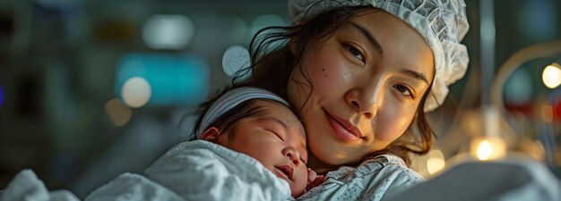 Photo une mère asiatique était en extase pour voir son fils nouveau-né dans un incubateur le premier jour de la première rencontre xa