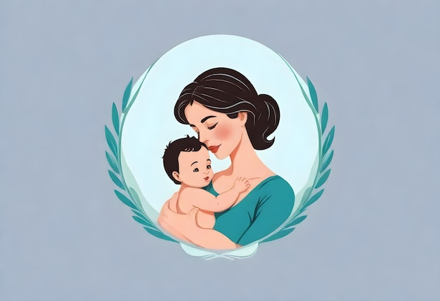 une mère et un bébé dans un cercle avec un fond bleu
