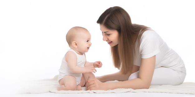 mère et bébé sur fond blanc