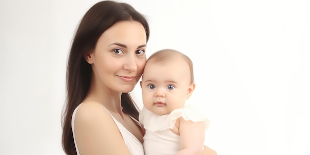 mère et bébé sur fond blanc