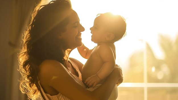 une mère et un bébé tiennent la tête ensemble