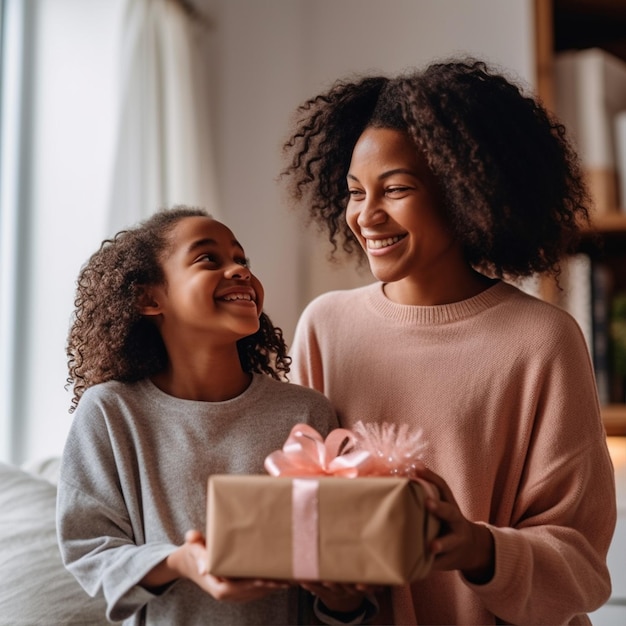 Une mère donne un cadeau à sa fille