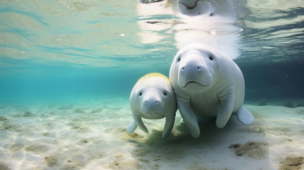 Photo la mère dugong apprend au bébé dugong à nager