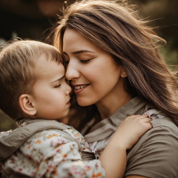 Une mère embrassant son petit fils