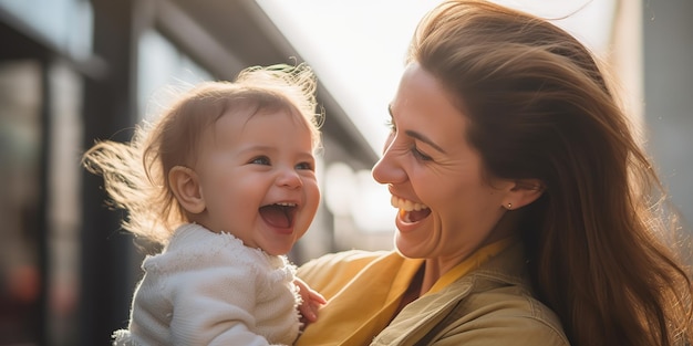 Mère et enfant jouent et rient Une famille heureuse