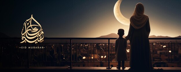 Photo mère et enfant regardent la lune ensemble